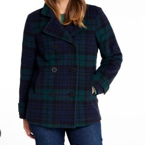 Women’s Old Navy Green/Black Plaid Warm  41% Wool Winter Pea Coat Sz S
